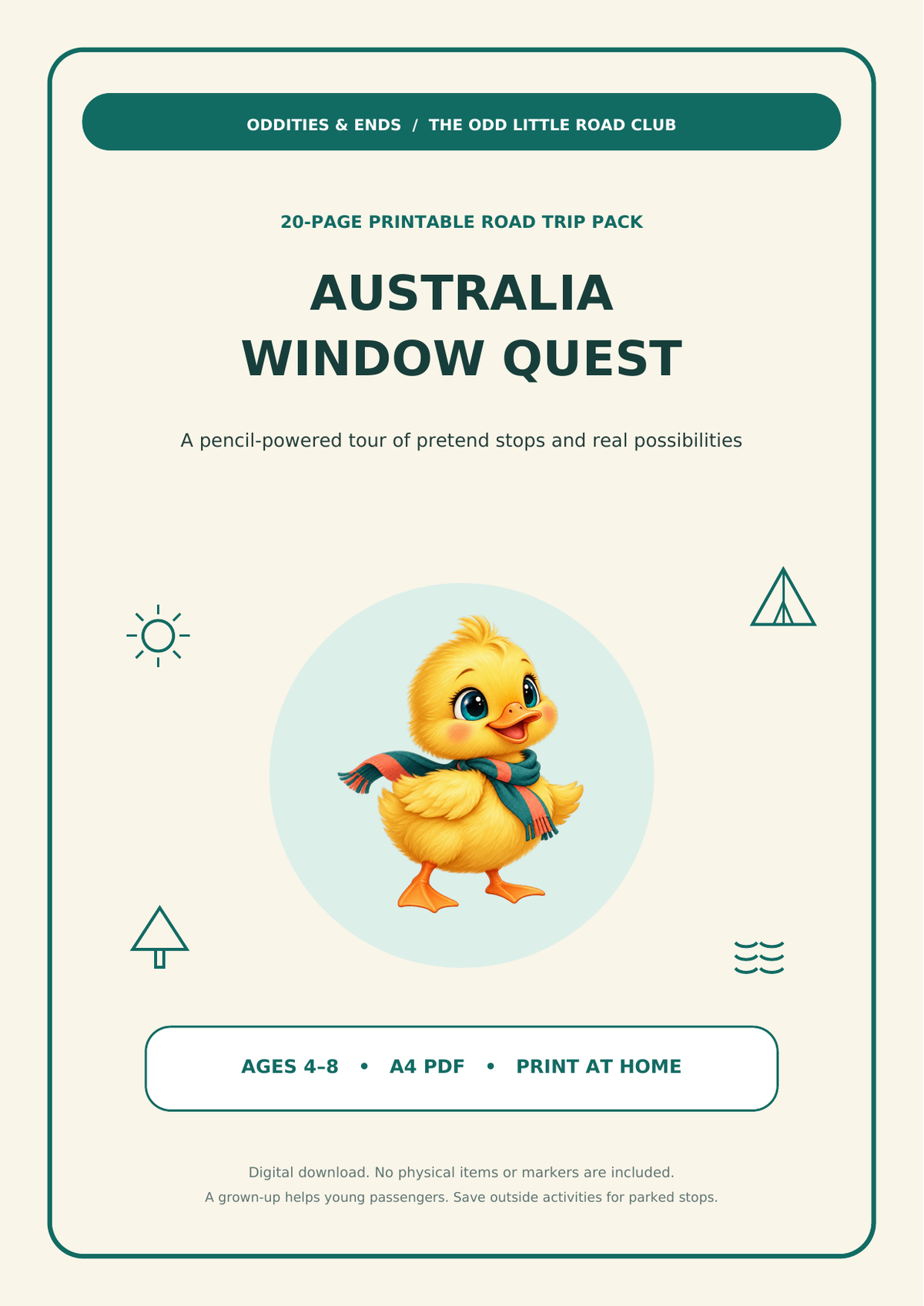 Australia Window Quest printable PDF cover with Oddie, ages 4 to 8