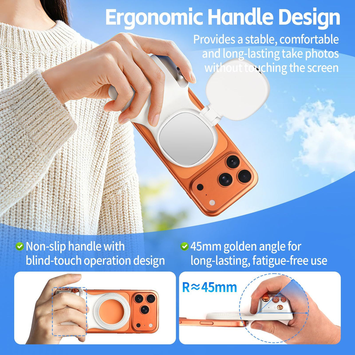 White grip and light used for selfies and photography