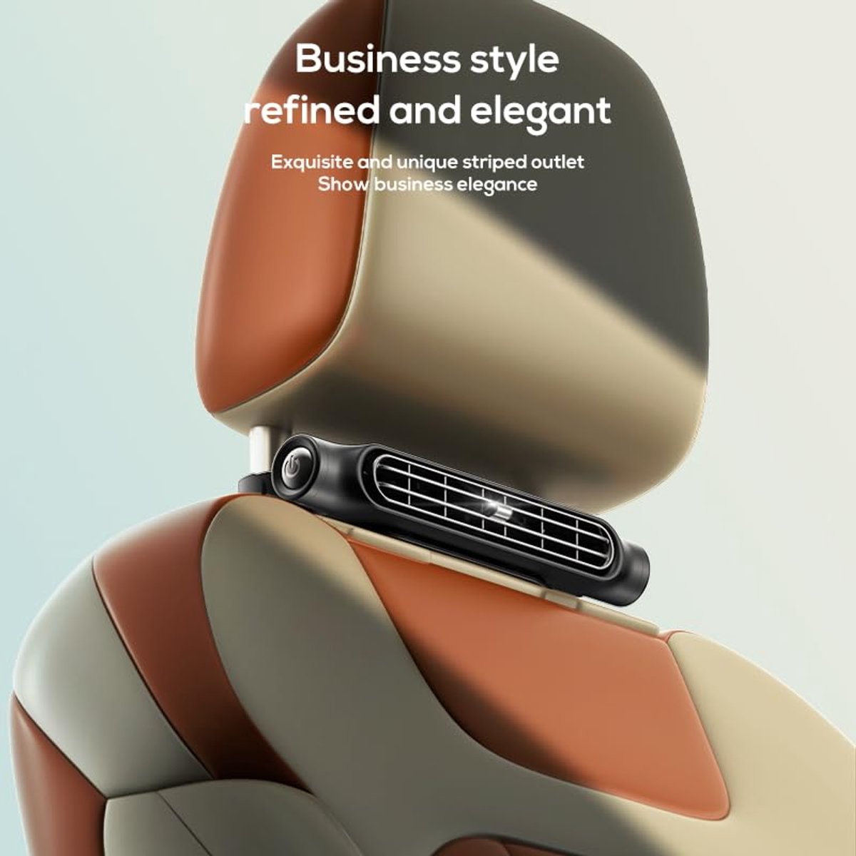Black fan installed below a brown headrest