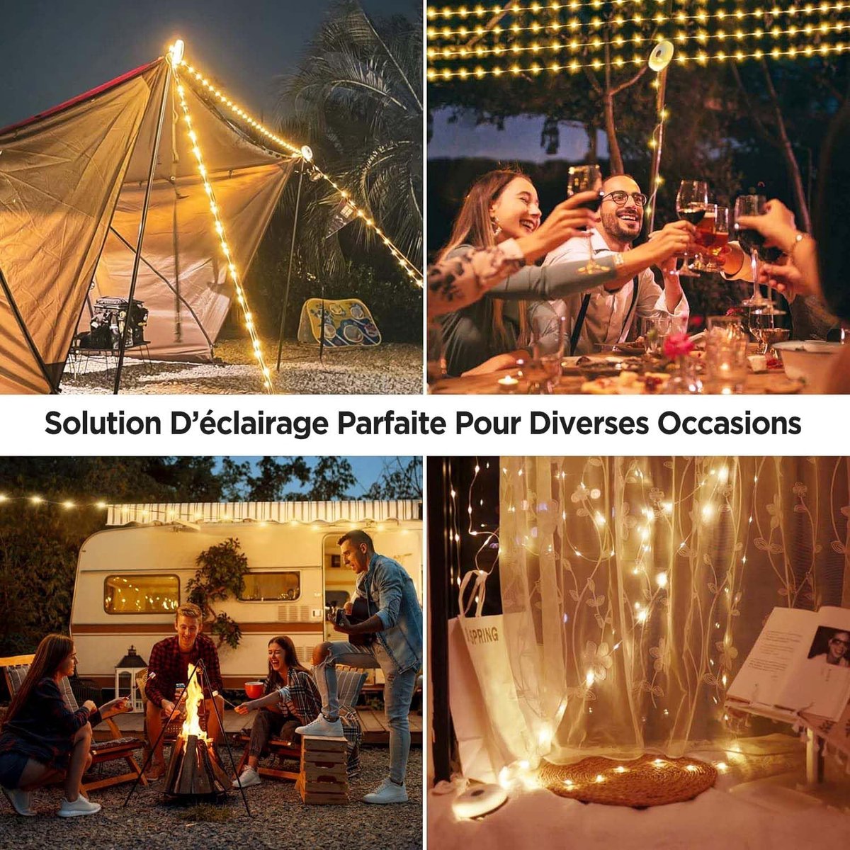 String lights used in example tent and outdoor dining setups