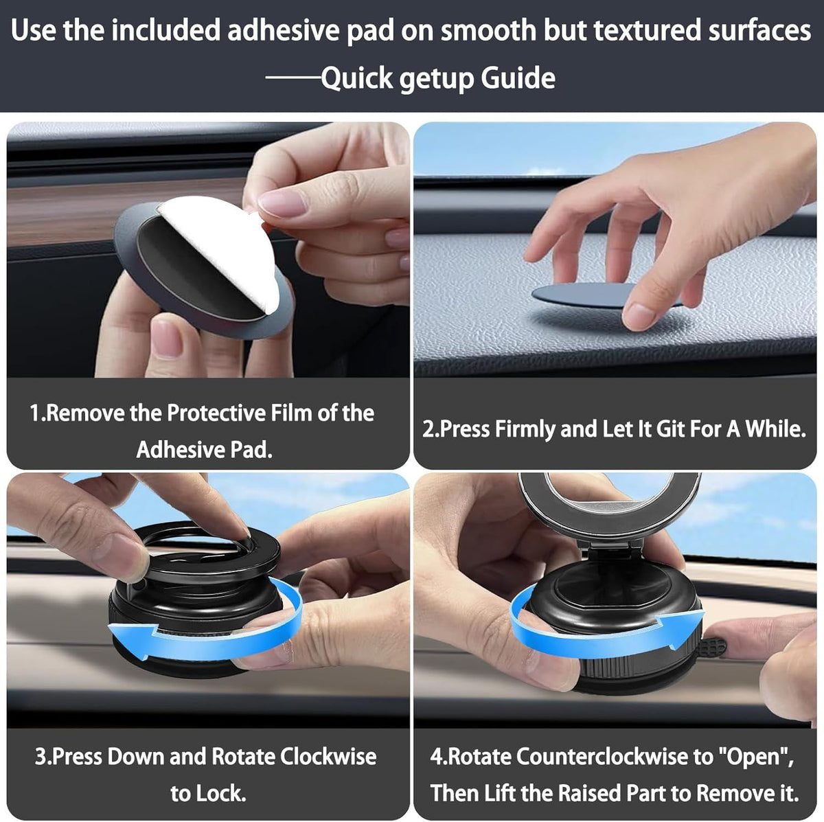 Instructions for adhesive mounting pad and twist-lock suction base