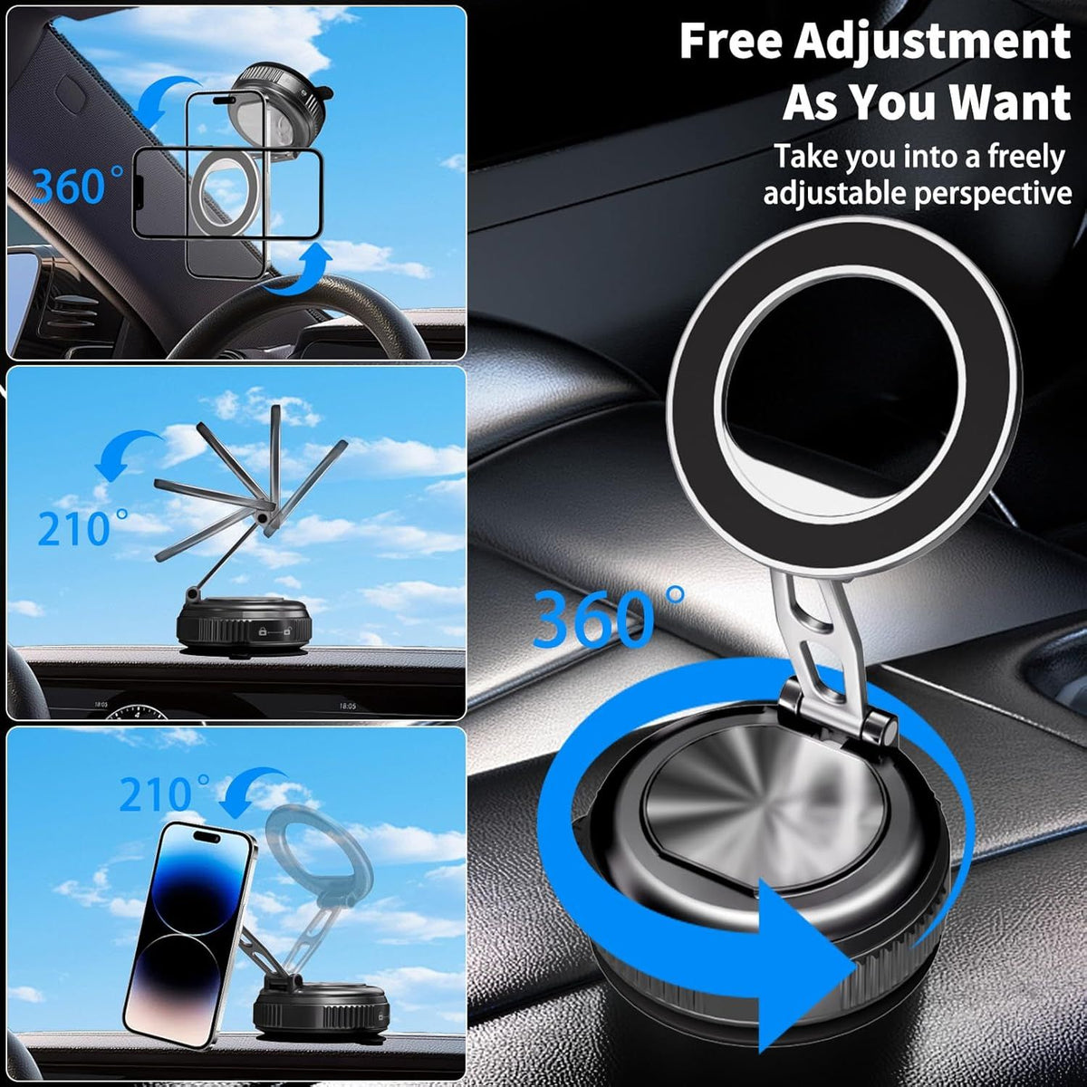 Phone mount rotation and arm adjustment diagram