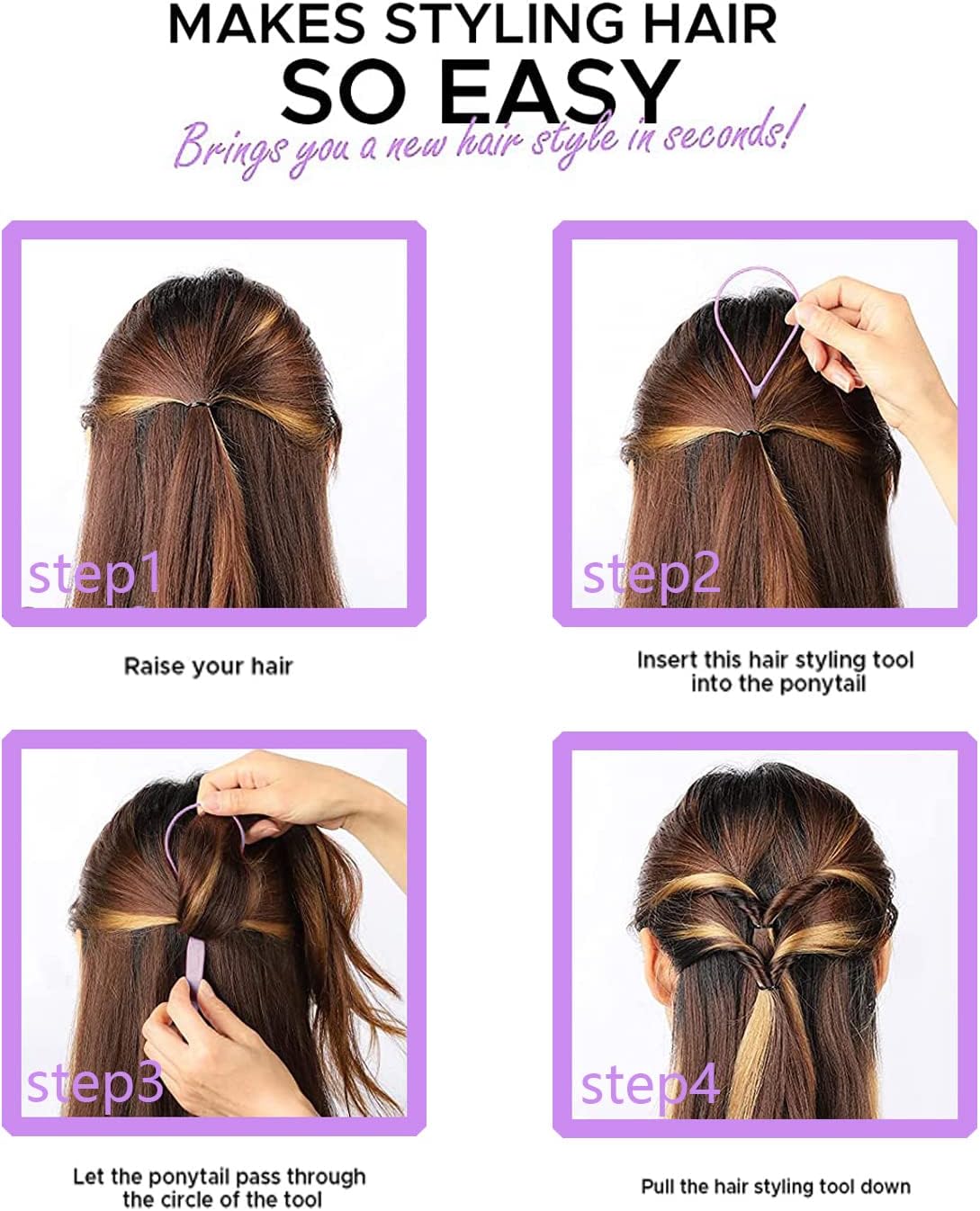 Hair loop tool step-by-step ponytail styling demonstration