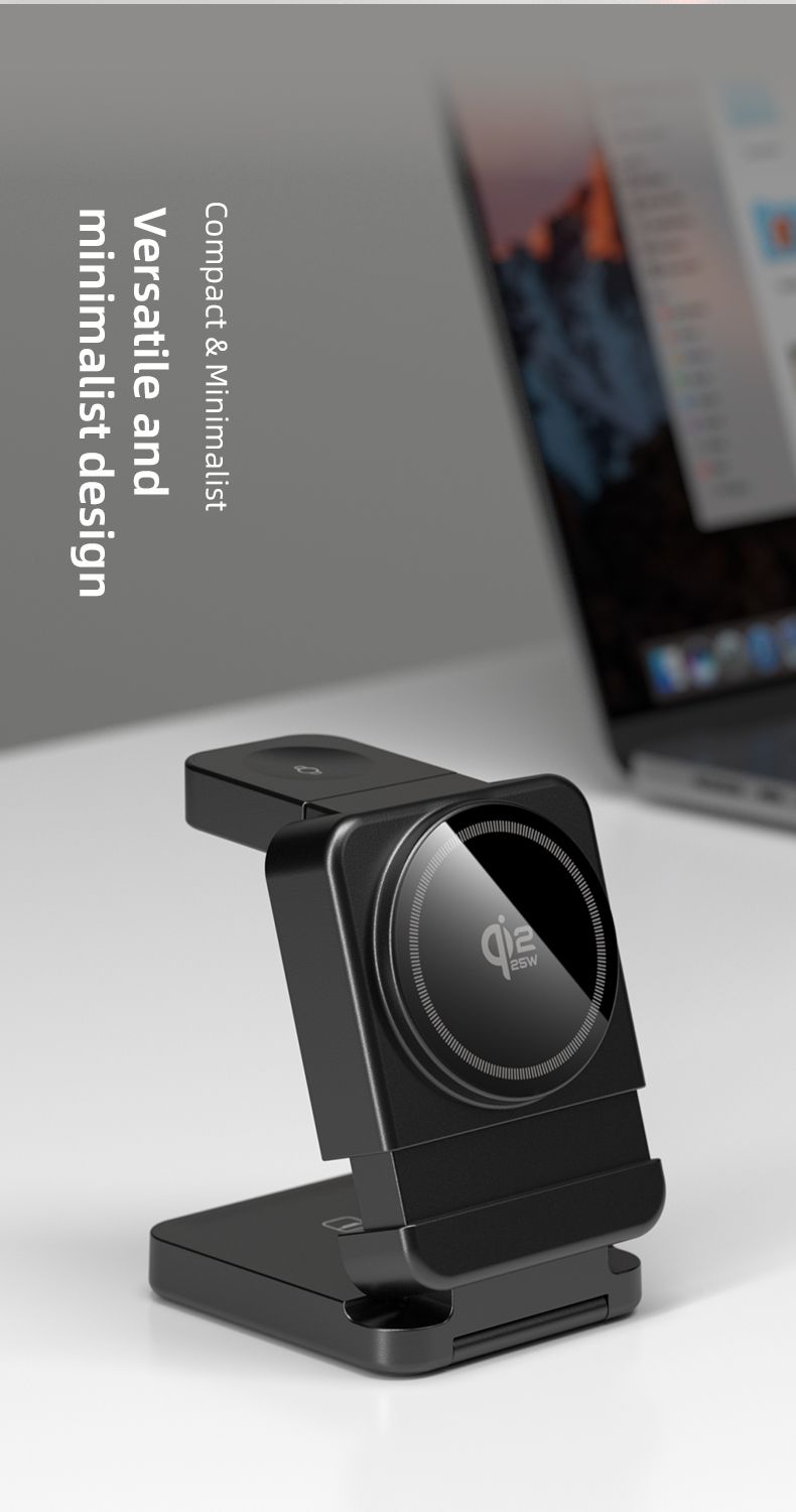 Black 3-in-1 wireless charging dock unfolded