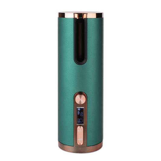 Green automatic hair curler with rose-gold-coloured controls