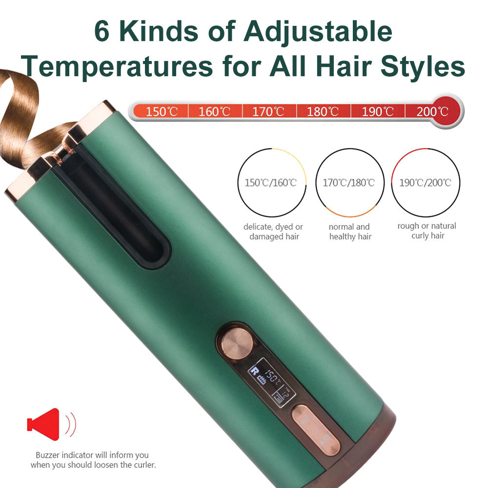 Green curler temperature settings from 150 to 200 degrees Celsius