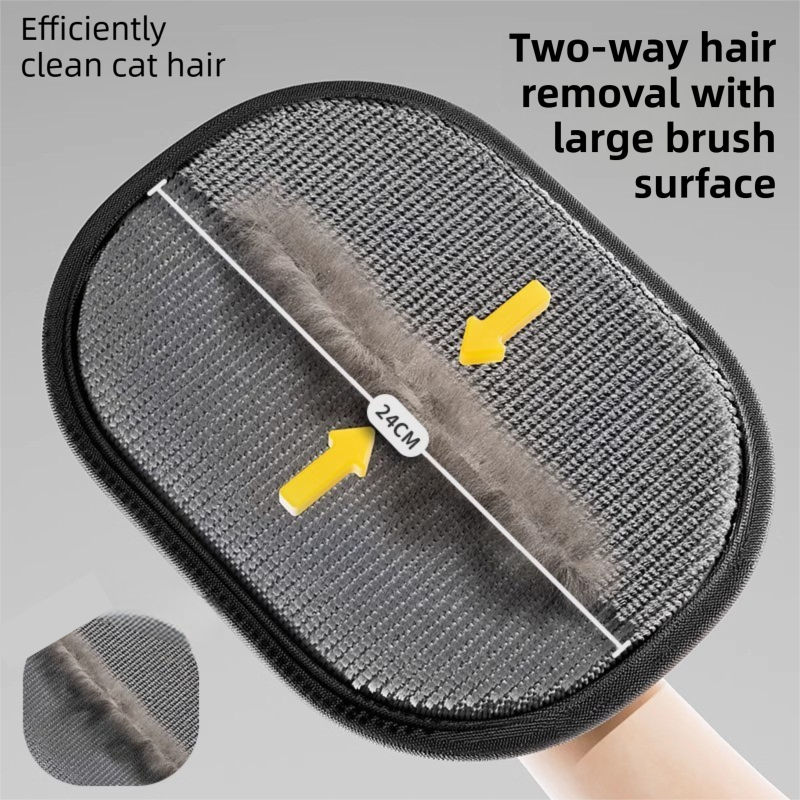 Pet hair mitt lifting a line of loose fur from the brush surface
