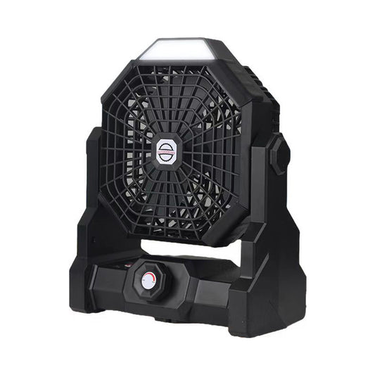 Black camping fan with an LED light and carry handle