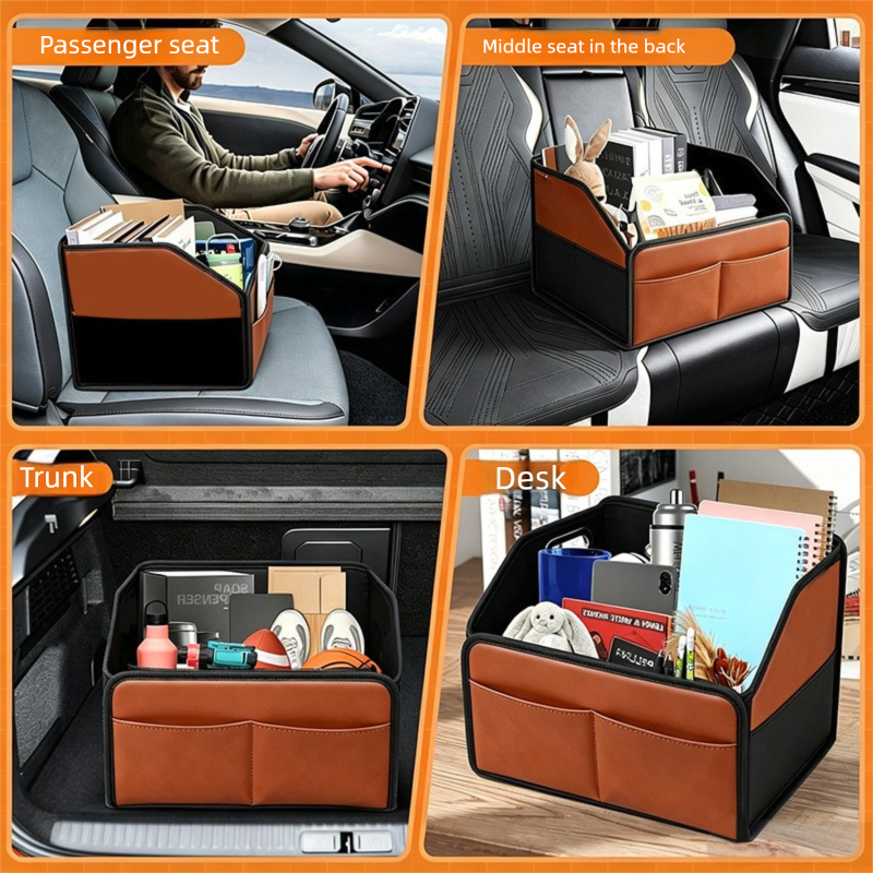 Black-brown boot organiser used on car seats, in a boot and on a desk