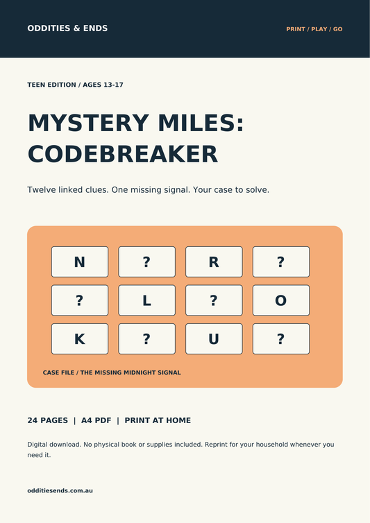 Mystery Miles: Codebreaker - cover of the 24-page printable PDF