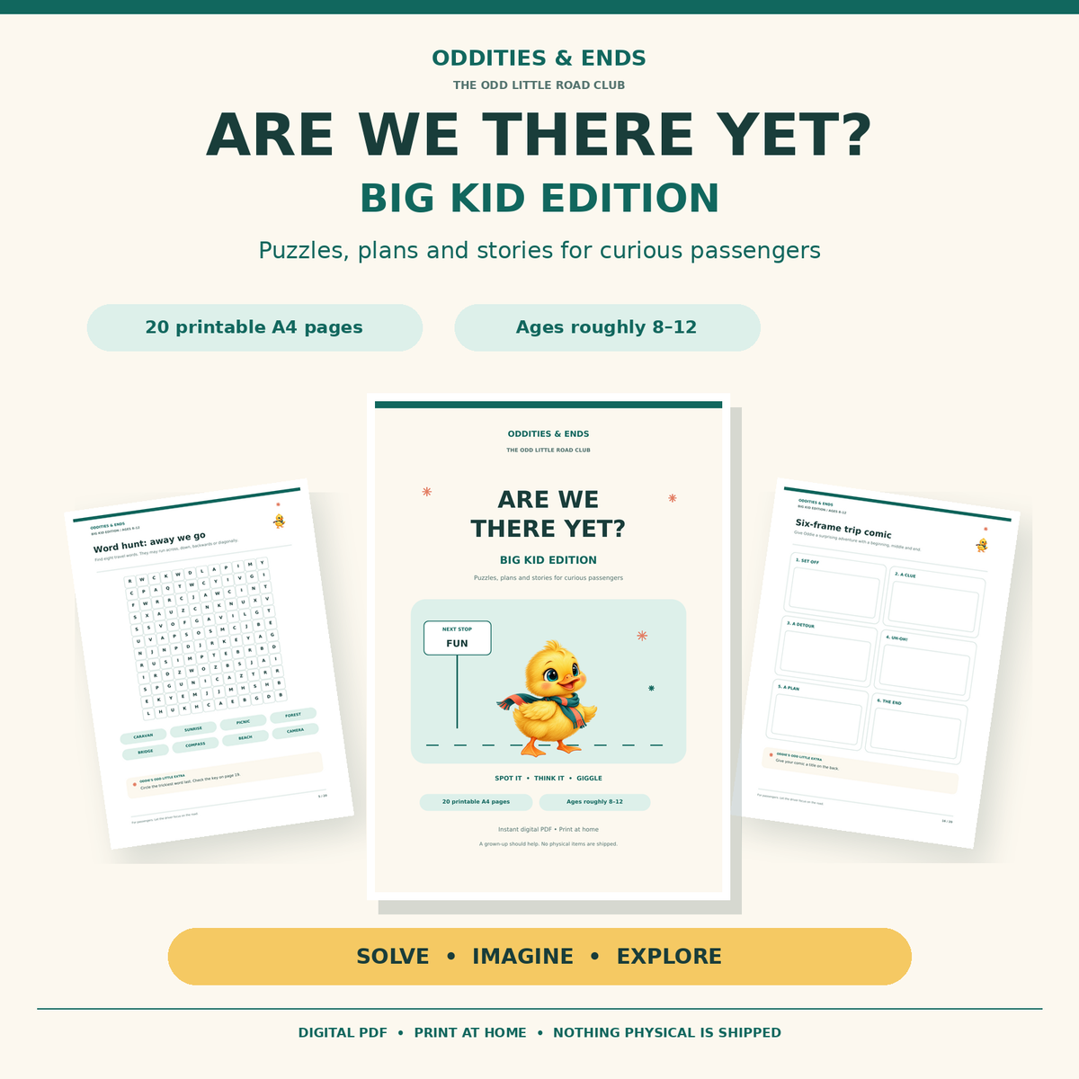Big Kid Edition printable road trip pack for ages 8 to 12 with puzzle previews