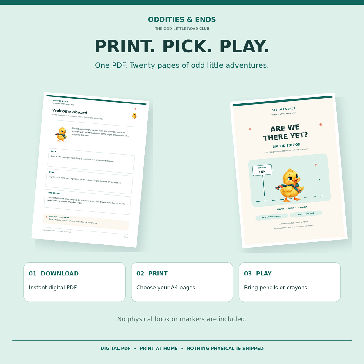 Big Kid Edition download, print and play instructions with a cover and example page