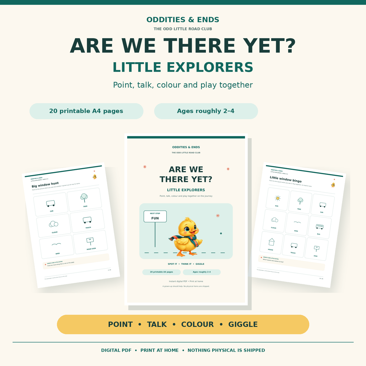 Little Explorers printable road trip pack for ages 2 to 4 with activity previews
