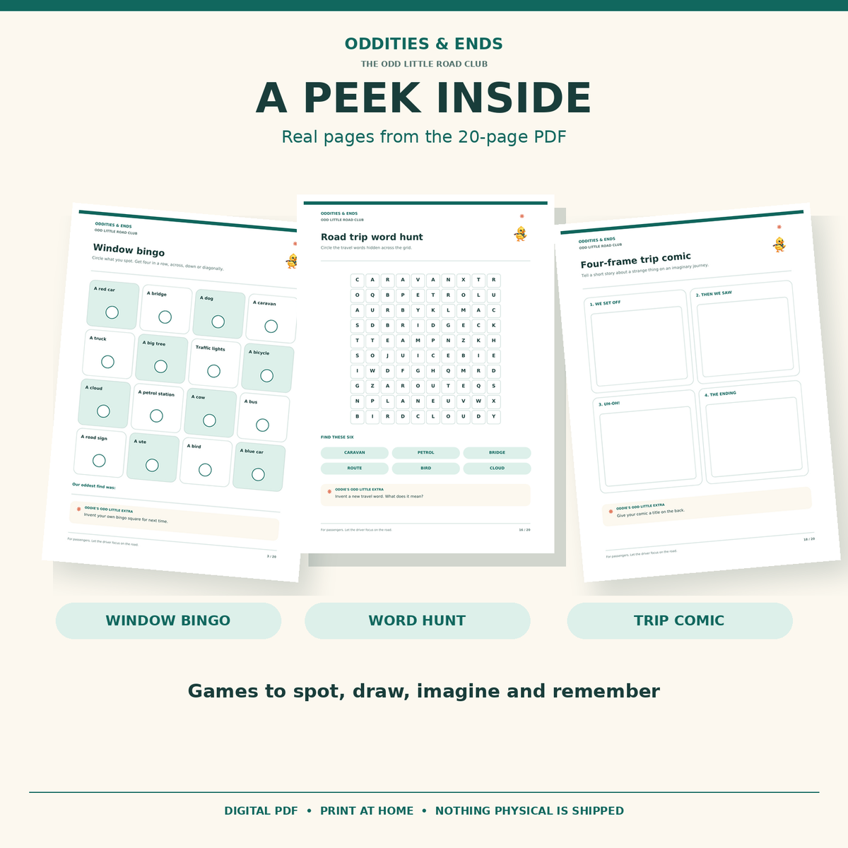 Are We There Yet preview showing three real activity pages from the printable PDF