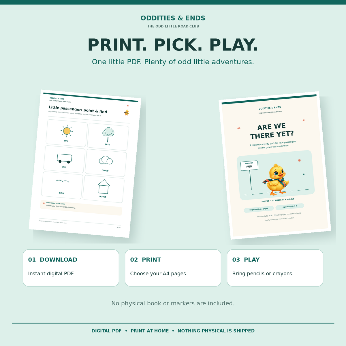 Are We There Yet download, print and play instructions with a cover and example page