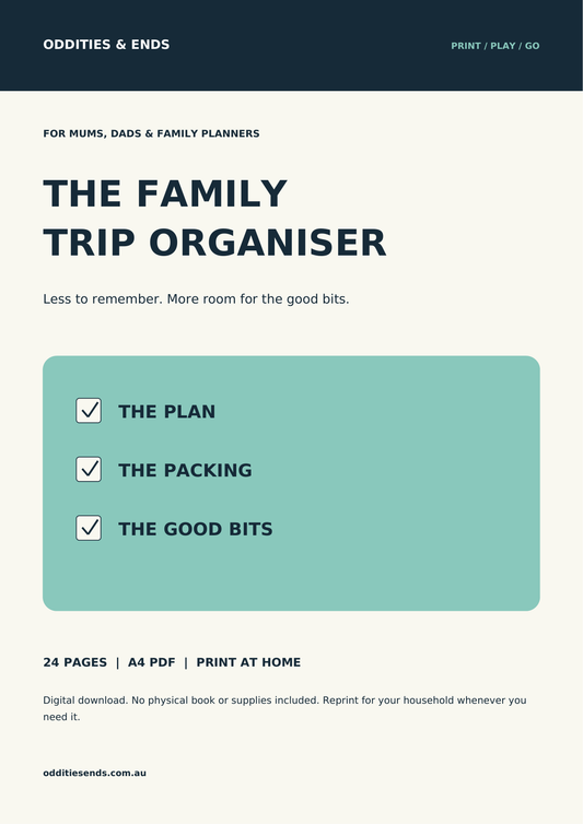 The Family Trip Organiser - cover of the 24-page printable PDF